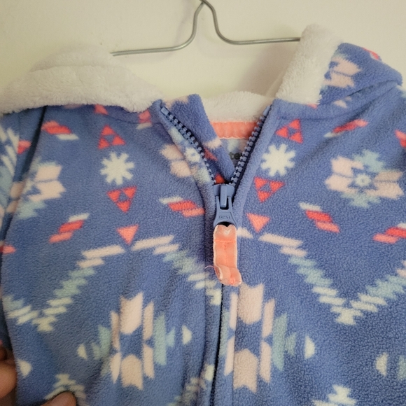 Carter's Blue and Pink Fuzzy Open Foot One Piece, 9 Months - Picture 3 of 10